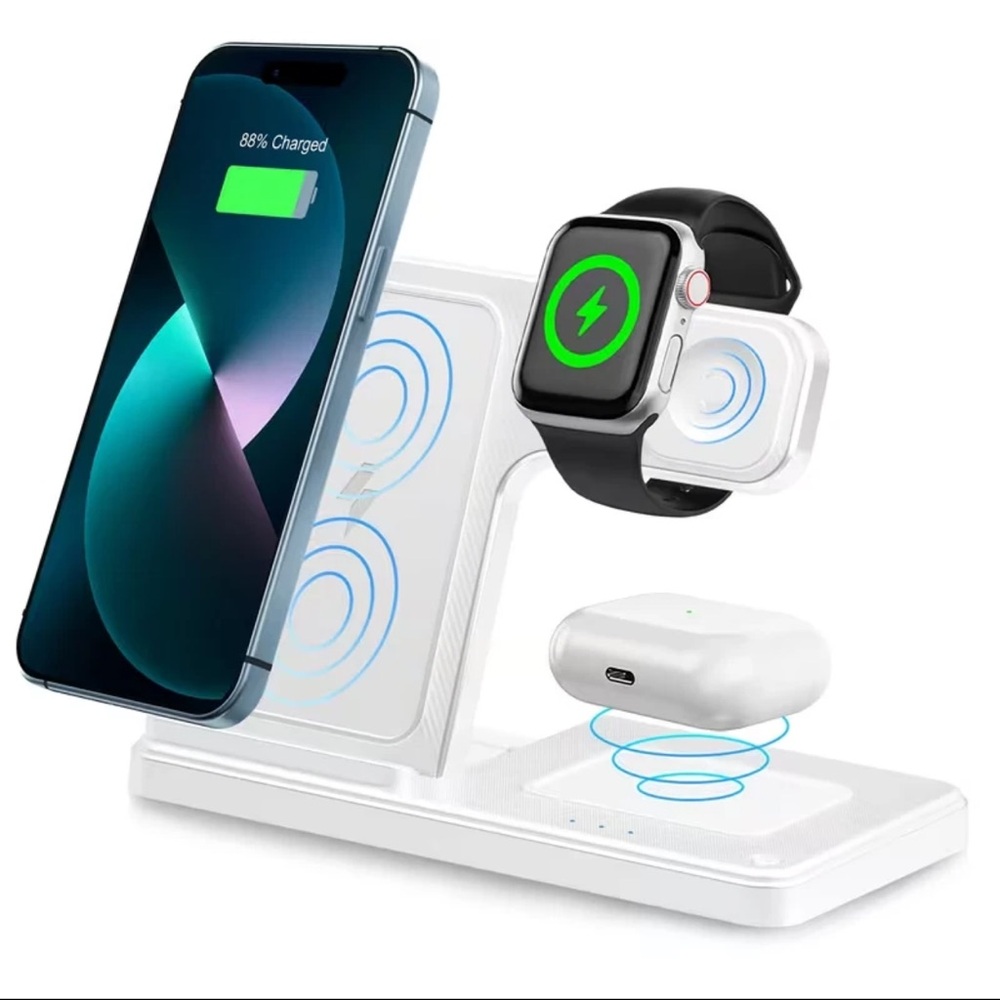 Wireless Charging Station 3-in-1 Standard 15W Fast Mag-Safe Charger Stand White